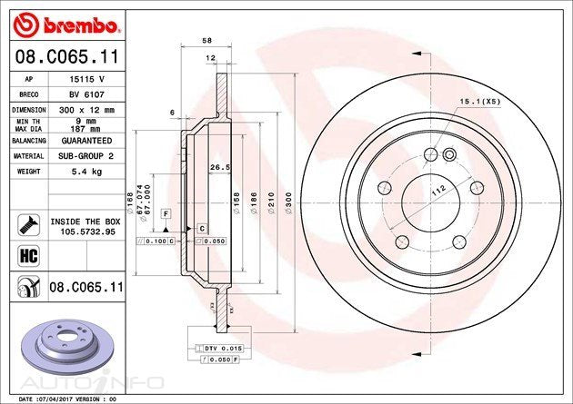 BRAKE ROTOR REAR MERCEDES 08.C065.11