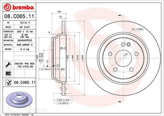 BRAKE ROTOR REAR MERCEDES 08.C065.11