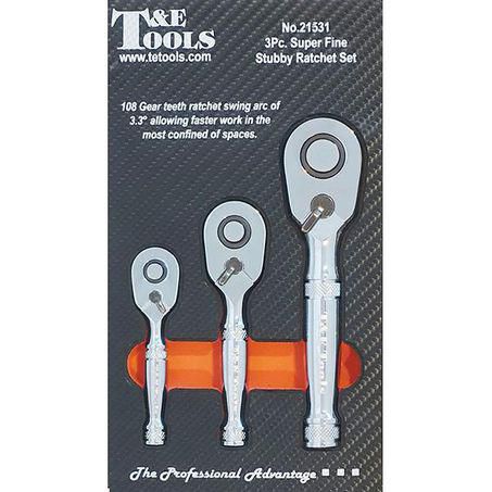 T & E TOOLS T&E 3pc Super Fine Stubby Ratchet Set 21531