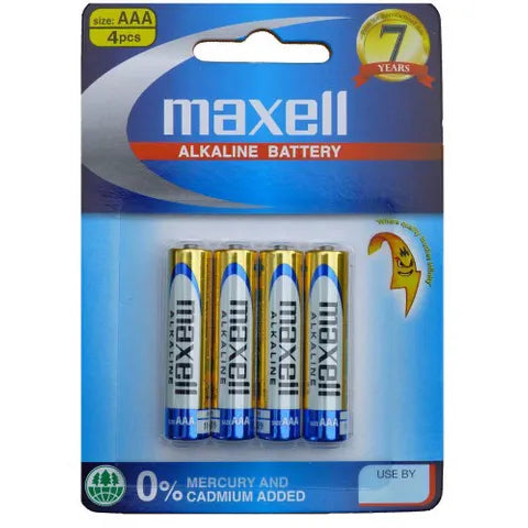 Maxell AAA Alkaline Battery 4-Pack – Reliable Power for Toys, Electronics & Household Devices