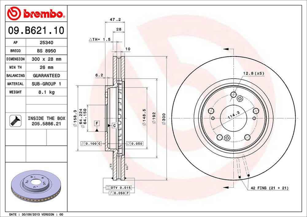D/ROTOR FR HON ACC 2.4 3.0 03> 300*28*26 VENT 09.b621.10