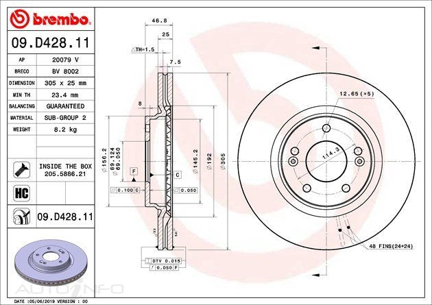 Front Disc Brake Rotor HYUNDAI TUCSON TL 305*25*23.4 VENT 5STUD 69id 47