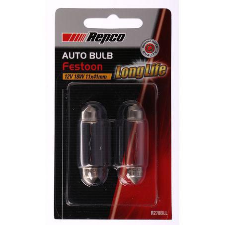 Repco 11X41 Festoon Globe 12V 18W SV8.5-8 Pack of 2 R278BLL