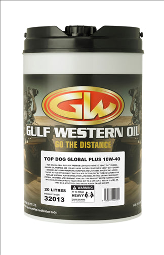 Gulf Western TOP DOG GLOBAL PLUS SEMI SYNTHETIC 10W/40- 20L ENGINE OIL 32013