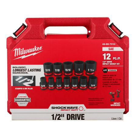 Milwaukee 12 Pc 1/2in Dr Impact Socket Set - SAE 49667010