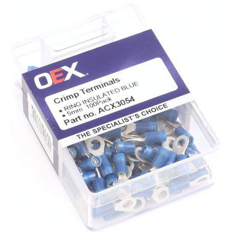OEX Crimp Terminal Ring Blue ID 5mm Vinyl 100 Pce