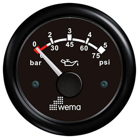 Wema Oil Press 0-75psi Black 52mm 12/24V 110374