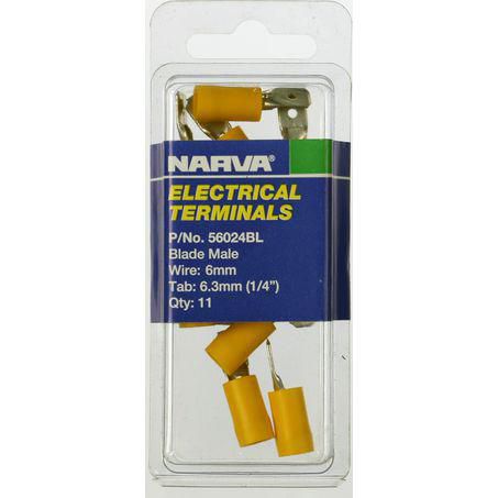 Narva Crimp Terminal Male Blade Yellow Insulated 6.3mm - 11 Pce