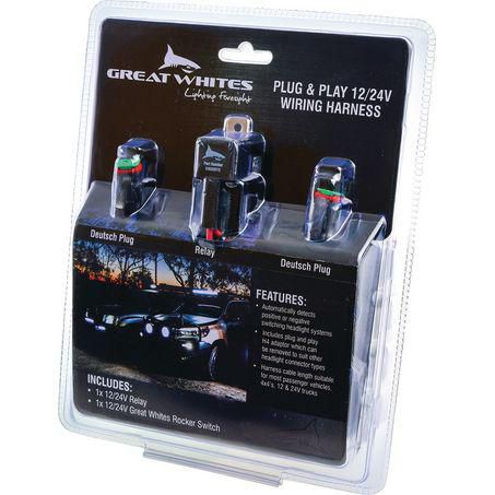 Great Whites 12V 24V Multivolt Driving Light Wiring Harness Plug and Play H4 Adaptor GWA0015