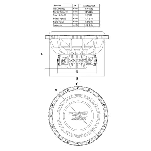 Cerwin-Vega Vmaxx Series 10" Dual 2-Ohm Subwoofer | 800W RMS High-Excursion Driver (1Ω/4Ω Flexible Impedance)