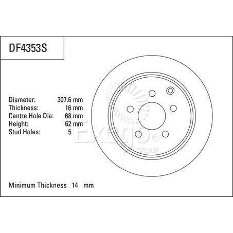 TRW Disc Brake Rotor 308mm x 14 Min