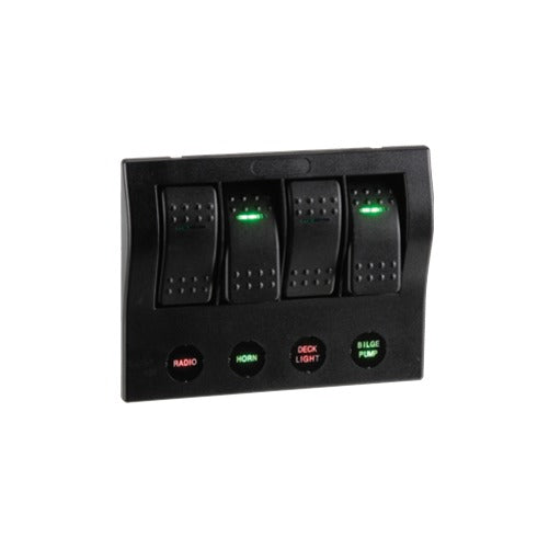 Narva 4 WAY ROCKER SWITCH PANEL OFF/ON SPST GREEN LED WITH CIRCUIT BREAKER P