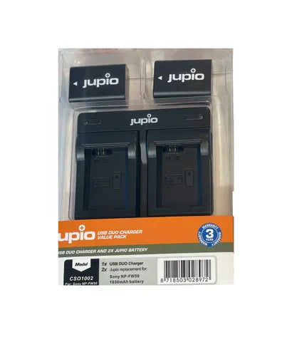 Jupio Dual Battery Charger Kit – 2x NP-FW50 1030mAh Batteries for Sony Digital Cameras