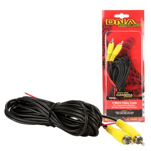 DNA 6M RCA to RCA Camera Video Cable with Power Wire – Heavy Duty Vehicle Cable