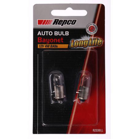 Repco T4W Bayonet Globe 12V 4W BA9s Pack of 2 R233BLL