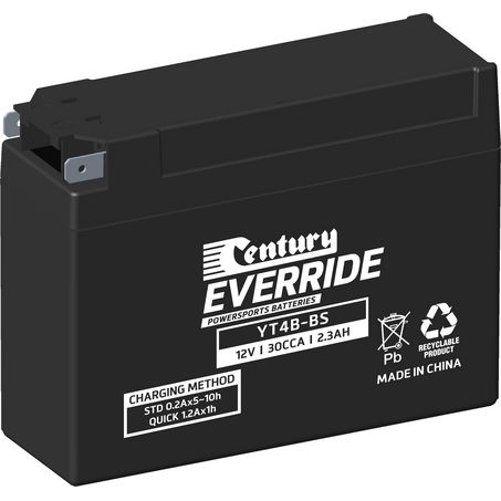 EVERRIDE Century EverRide AGM VRLA Motorcycle Battery 12V 2.3AH 18 Month Warranty YT4B-BS