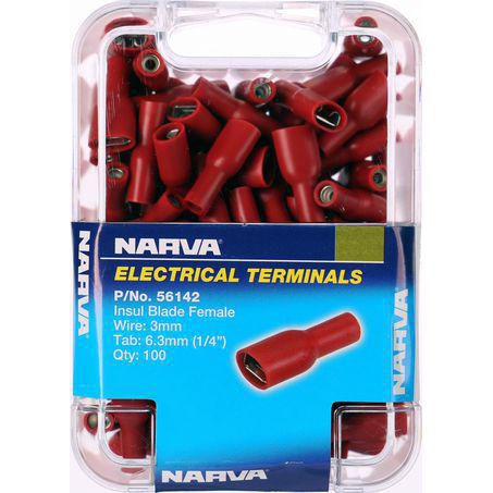 Narva Crimp Terminal Female Blade Red Terminal Entry 6.3 x 0.8mm Vinyl 100 P