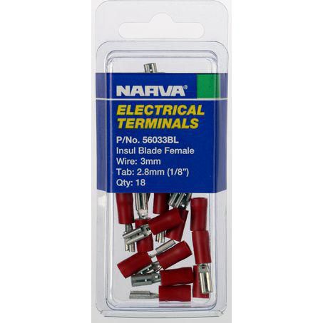 Narva Crimp Terminal Female Blade Red Insulated 3mm - 18 Pce