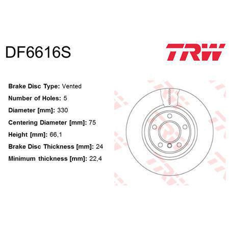 TRW Disc Brake Rotor 330mm x 22.4 Min