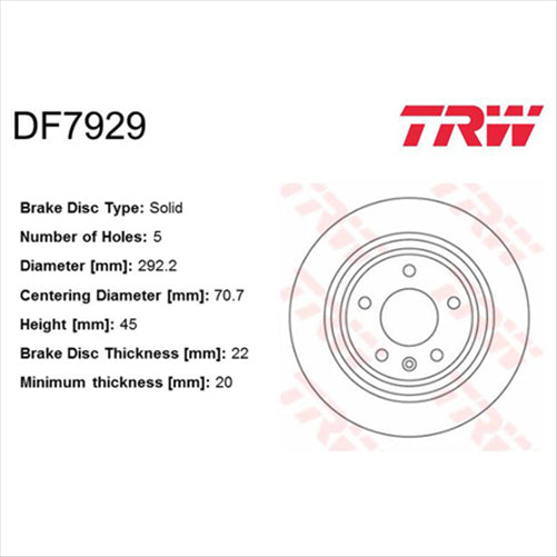 TRW Disc Brake Rotor 292mm