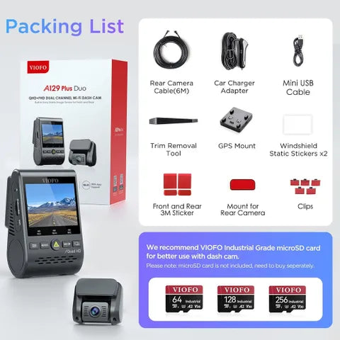 VIOFO A129 Plus Duo 2K Dash Cam with WiFi & GPS – Front & Rear Car Camera