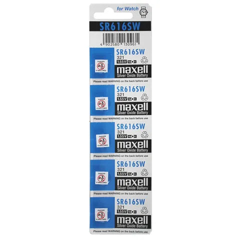 Maxell Silver Oxide SR616SW Watch Battery Button Cell – 5 Pack