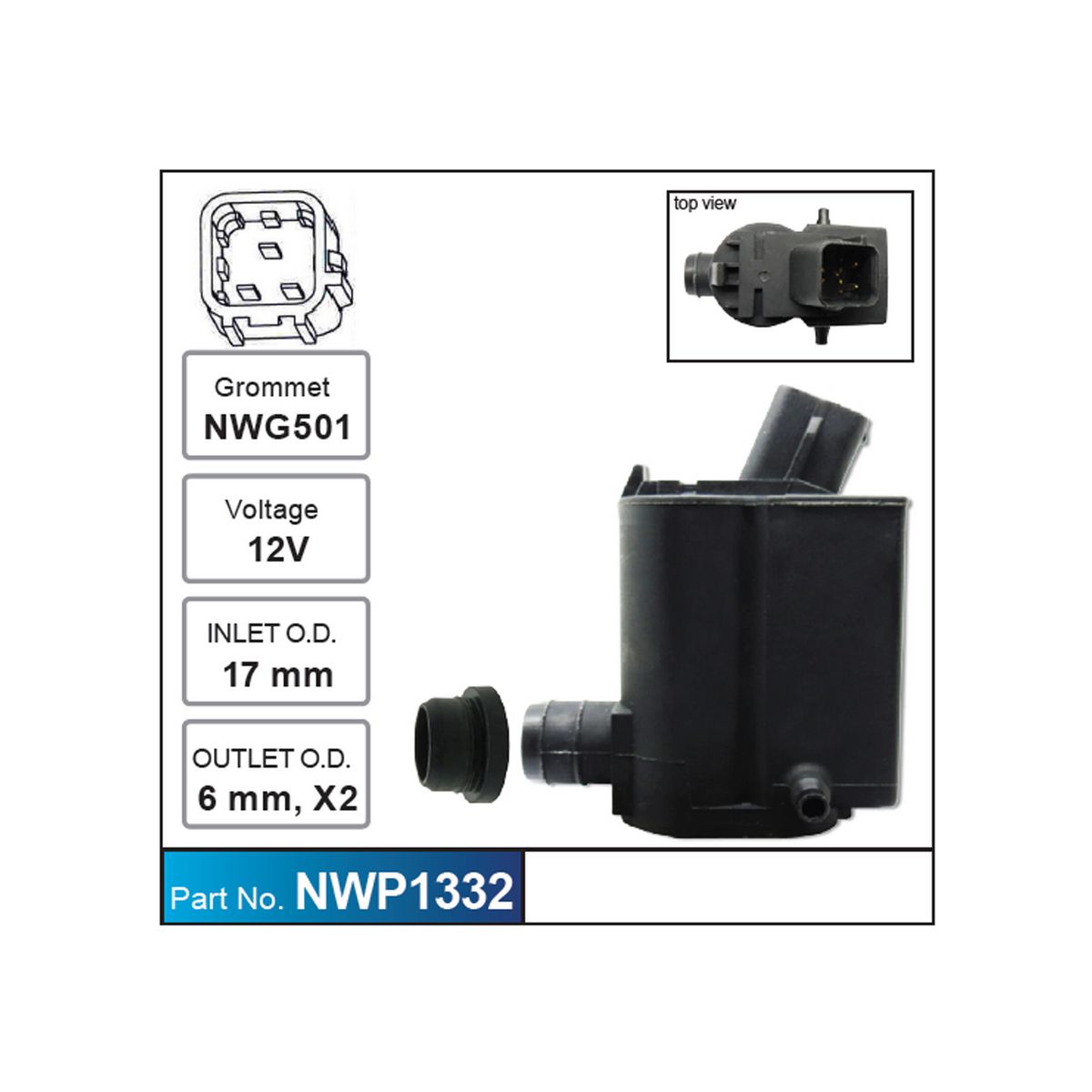 NICE WASHER PUMP 12V KIA HYUNDAI GENESIS DUAL OUTLET (REAR WIPER) - NWP1332