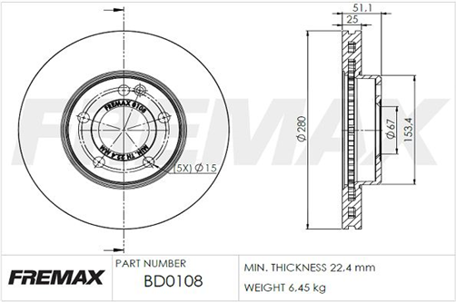 FREMAX BRAKE ROTOR VENTED PAIR FRONT BD-0108