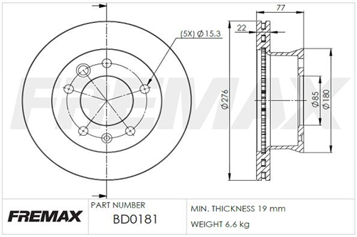 FREMAX BRAKE ROTOR VENTED EACH FRONT BD-0181