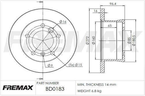 FREMAX BRAKE ROTOR SOLID EACH REAR BD-0183