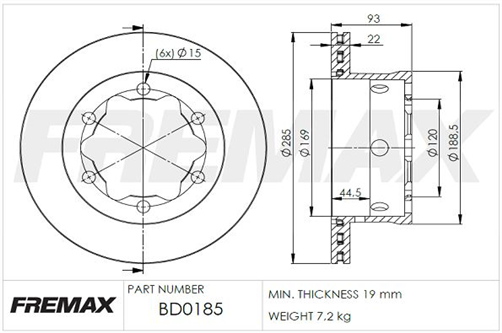 FREMAX BRAKE ROTOR VENTED EACH REAR BD-0185
