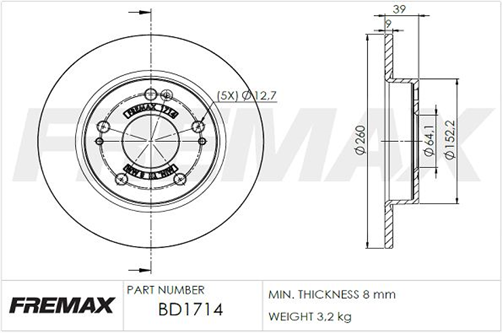 FREMAX BRAKE ROTOR SOLID PAIR REAR HONDA CIVIC BD-1714