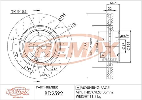 FREMAX BRAKE ROTOR VENTED EACH FRONT BD-2592