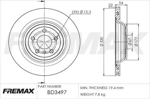FREMAX BRAKE ROTOR VENTED PAIR REAR BD-3497