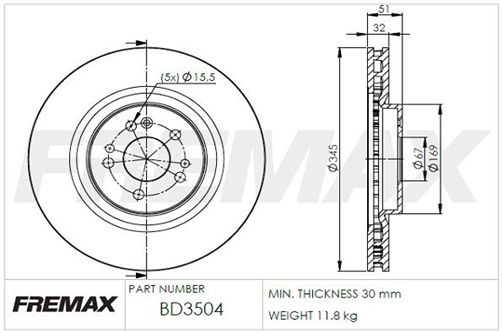 FREMAX BRAKE ROTOR VENTED EACH FRONT BD-3504