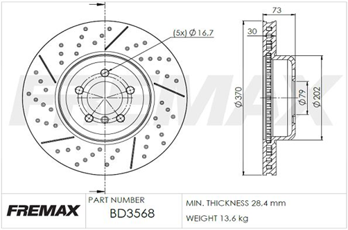 FREMAX BRAKE ROTOR VENTED EACH FRONT BD-3568