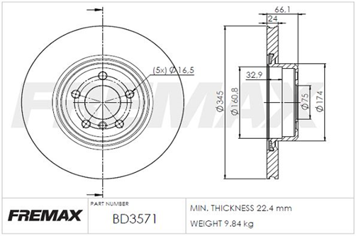 FREMAX BRAKE ROTOR VENTED EACH REAR BD-3571