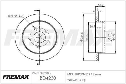 FREMAX BRAKE ROTOR SOLID PAIR REAR BD-4230