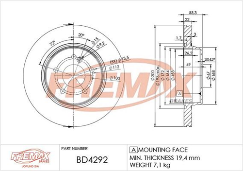 FREMAX BRAKE ROTOR VENTED PAIR REAR BD-4292
