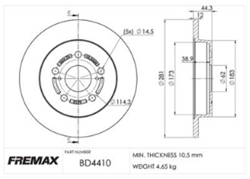 FREMAX CARBON+ BRAKE ROTOR REAR LEXUS TOYOTA BD-4410