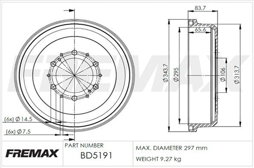 FREMAX BRAKE DRUM PAIR REAR BD-5191