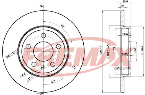 FREMAX BRAKE ROTOR SOLID PAIR REAR BD-5316