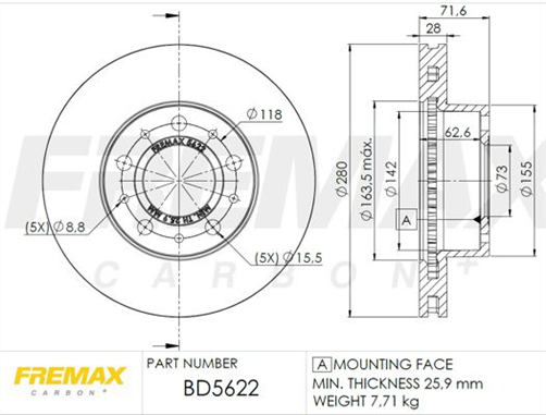 CARBON+ FRONT ROTOR PEUGEOT BOXER X250 FRONT BD-5622