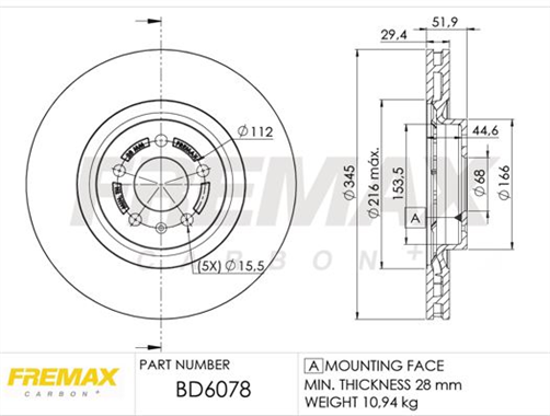 FREMAX CARBON+ (PAIR) AUDI FRONT 345MM BD-6078