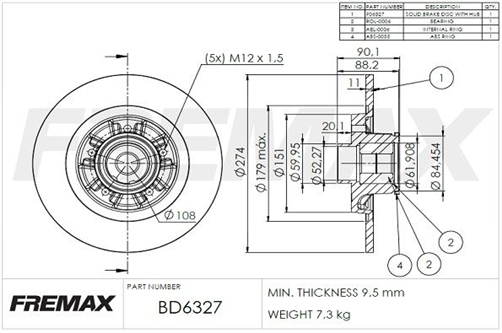 BRAKE ROTOR SOLID EACH REAR BD-6327