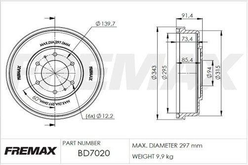 FREMAX BRAKE DRUM EACH MITSUBISHI TRITON BD-7020
