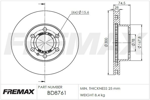 FREMAX CARBON+ FRONT ROTOR IVECO 300MM BD-8761