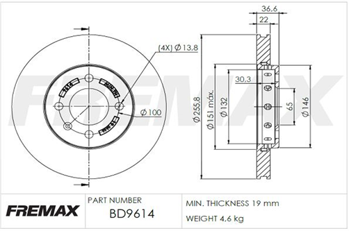 FREMAX BRAKE ROTOR VENTED PAIR FRONT BD-9614