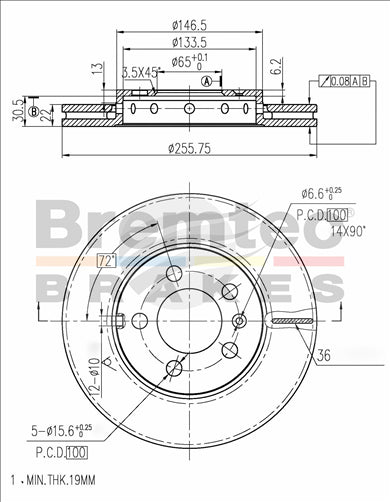BREMTEC EURO-LINE HC BRAKE DISC ROTOR PAIR BDR10190ELH