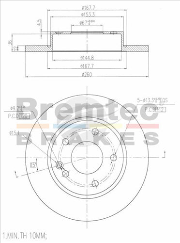 BREMTEC EURO-LINE BRAKE DISC ROTOR BDR10340EL